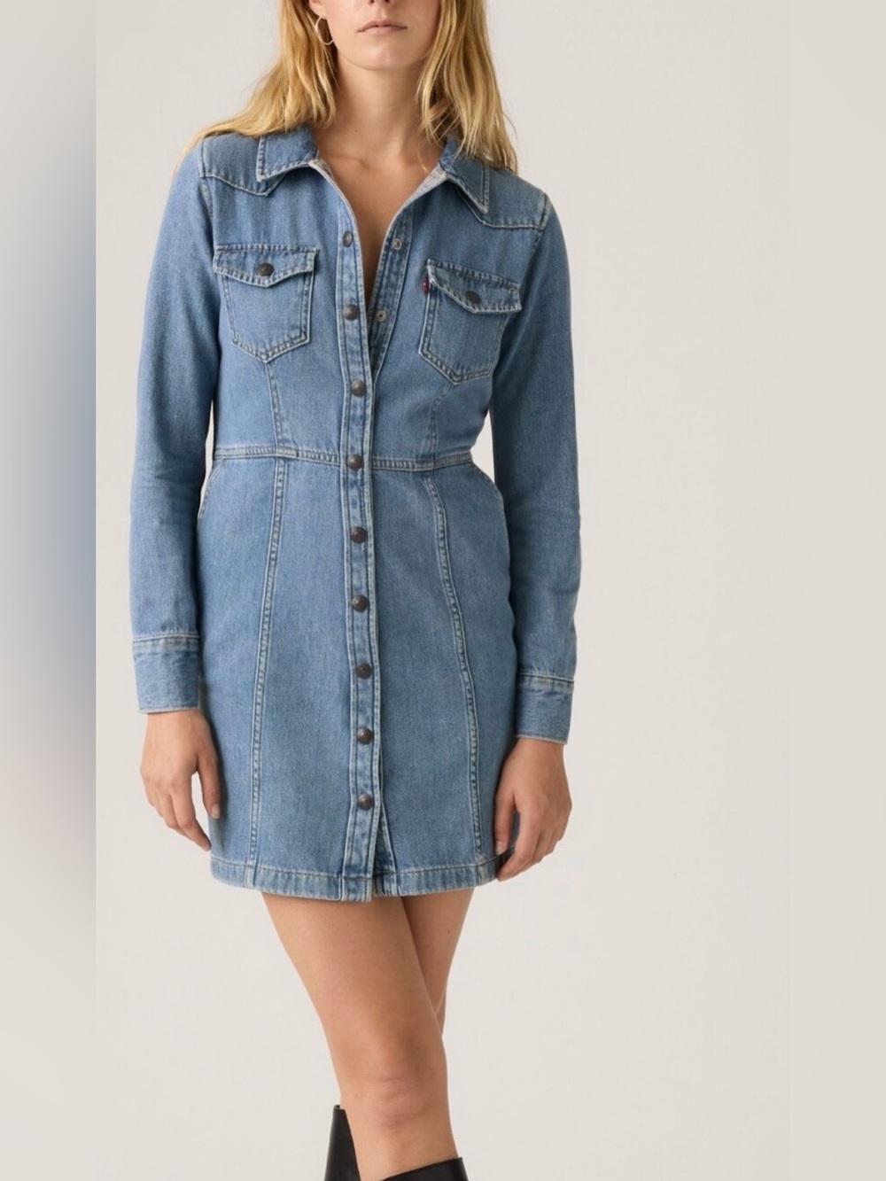 Levi's Classic Blue Denim Button-Front Jacket Dress